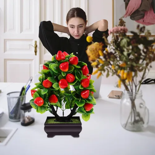 Miniatura 8 de Planta de fresa sintética en maceta de 9.45 pulgadas, bonsái artificial, adornos falsos para decoración de mesa en el hogar, oficina, decoración