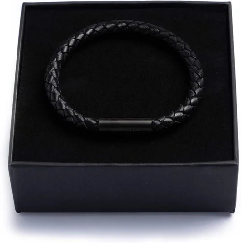 Miniatura 6 de Alton of Sweden Pulsera de cuero de primera calidad para hombre Pulsera de piel de becerro trenzada negra auténtica Cierre magnético fuerte Caja