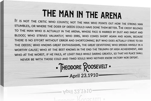 Miniatura 3 de Tailored Canvases Theodore Roosevelt - Cartel de The Man In The Arena, lienzo grande para decoración de pared, póster motivacional e inspirador
