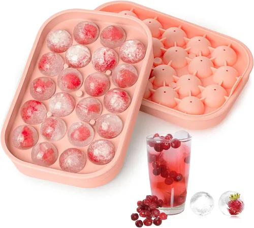 Miniatura 8 de Bandeja para cubitos de hielo, paquete de 2 unidades de silicona flexible para 22 bolas de hielo con tapa, sin BPA, bandejas de cubitos de hielo