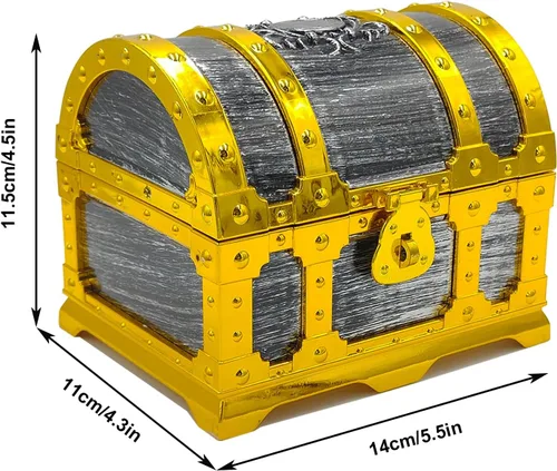 Miniatura 2 de Cofre del tesoro pirata para niños, caja de almacenamiento de plástico con borde dorado con cerradura y llave para juegos de caza para niños, fiesta