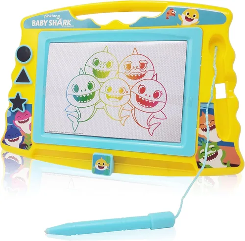 Lollipop Baby Shark - Pizarra de dibujo magnética con lápiz capacitivo y 3 sellos, para niños o niñas (azul).