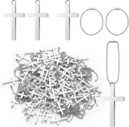 MTLEE 50/100/150 piezas de 0.512 x 1.063 in mini dijes de cruz con cadena de plata pequeños colgantes de cuentas para hacer joyas, artesanías,