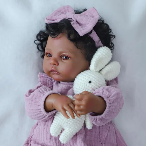 Miniatura 7 de WOOROY Muñecas Realistas Reborn Baby Dolls Niña Negra – Muñeca Afroamericana Recién Nacida de 18 Pulgadas, Cuerpo de Tela Suave Hecho a Mano