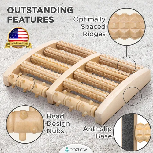 Miniatura 4 de COZLOW - Masajeador de pies para aliviar la fascitis plantar - Rodillo de masaje de madera con diseño en forma de arco - Alivio del dolor de pies