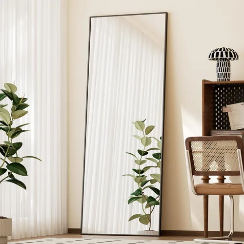 BEAUTYPEAK - Espejo de longitud completa con soporte, de 56 pulgadas x 21 pulgadas, espejo de piso con marco fino de aleación de aluminio, espejos