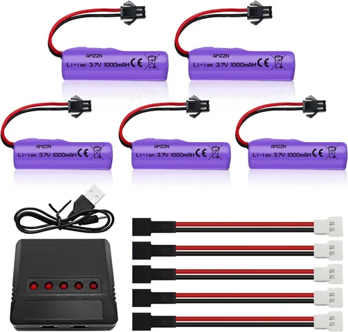 5 unidades 3.7 V 1000 mAh Lipo batería con cargador 5 en 1 RC Toy Car Battery SM-2P Plug para TB202 TB201 TM201 TM202 TC141 DE35 DE38 DE40 DE50 RC