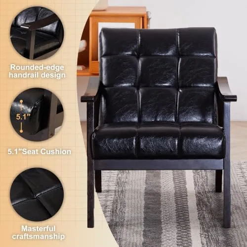 Miniatura 6 de HopeHope Sillón de madera tapizado de poliuretano moderno, de 29.5 x 27.2 x 33.1 in, 400 libras, color negro, sillas de invitados, sillas