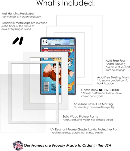 Miniatura 3 de Marco de cómic con paspartú para 8 CGC, CBCS o PGX Graded Comics - Marco de cómic blanco para cómics de 8.125 x 13 pulgadas Marco blanco
