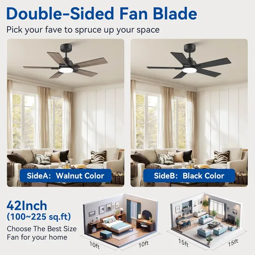 Miniatura 7 de Hoenofly Ventilador de techo inteligente de 42 pulgadas con control remoto de luces, control por aplicación y voz Alexa WIFI, motor CC reversible
