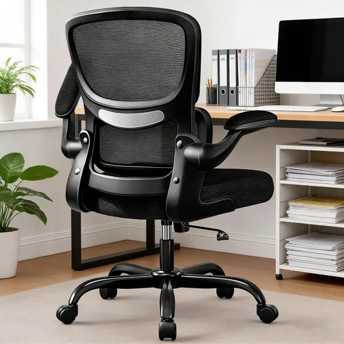 Miniatura 17 de ALLGOD Silla de oficina ergonómica, silla de escritorio ergonómica de malla transpirable con soporte lumbar ajustable, reposabrazos abatibles