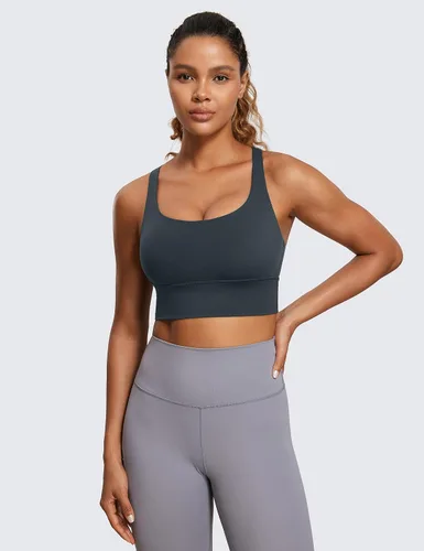 Miniatura 2 de CRZ YOGA Brasier deportivo con tirantes delgados para mujer, de impacto medio, con relleno cruzado y relleno para yoga
