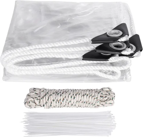 Miniatura 8 de Lonas transparentes resistentes al agua de alta calidad, lona de PVC transparente de 15 mil con ojales, cuerdas, borde reforzado, resistentes a