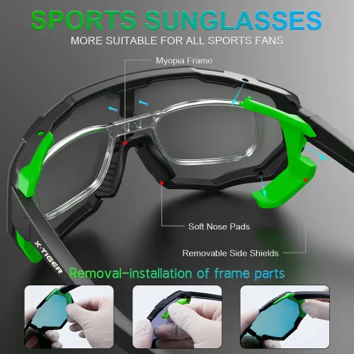 Miniatura 3 de X-TIGER Gafas de ciclismo polarizadas para hombres y mujeres, 5 lentes intercambiables UV400, gafas de sol deportivas, béisbol, correr, pescar
