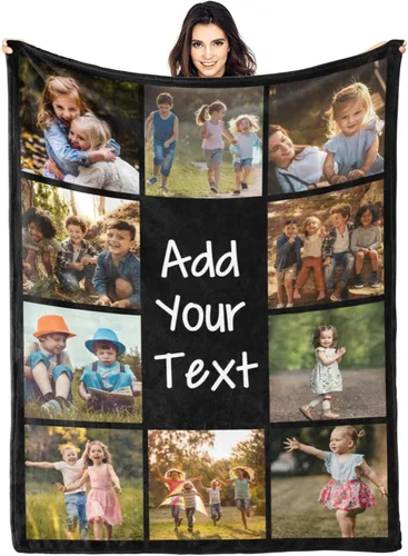 Manta personalizada con fotos y texto para mamá, papá, bebé, familia, amigos, manta personalizada para cumpleaños, Navidad, para mujeres, hermana,