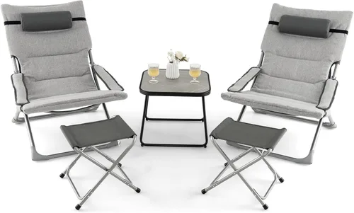 Tangkula Juego de 5 sillas tipo bandolera para patio, sillas plegables de playa con otomana y mesa auxiliar, cojín de asiento extraíble y