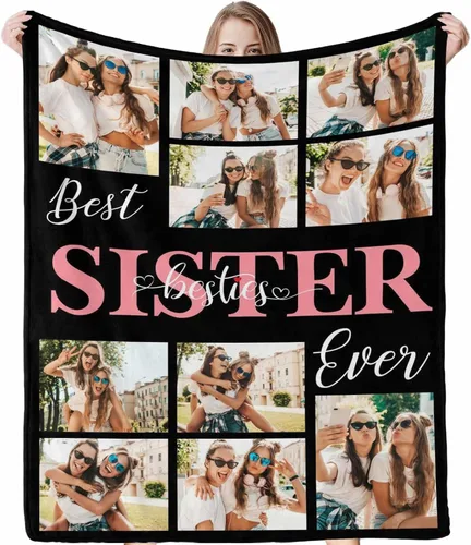 Miniatura 22 de Regalos para hermanas de hermana manta con collage de fotos, mantas de fotos personalizadas para hermanas, mejores amigas, mujeres, manta de amistad
