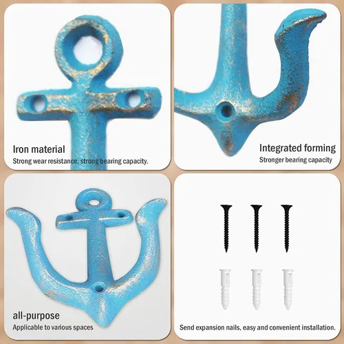 Miniatura 4 de Notakia Ganchos Decorativos de Pared Montados Antiguos Shabby Chic de Metal para Hogar Baño Toallas Abrigos Perchero, Ganchos de Pared de Hierro