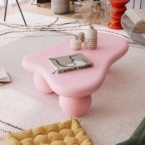 Miniatura 9 de Mesa de café irregular de 40" en forma de nube asimétrica Mesa de té de centro bajo con 3 patas esféricas para sala de estar, oficina, apartamento