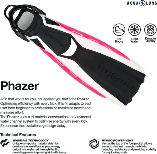 Miniatura 5 de Aqualung Phazer Dive Fins Tri-Material Open-Heel Scuba Diving Swim Fins w/Wave Rib Technology, Hydro Power Vent