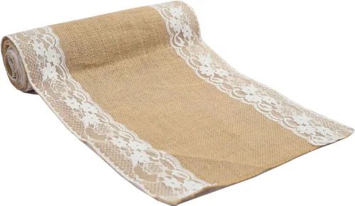 MDS - 5 caminos de mesa de arpillera 100% natural de 12 x 108 pulgadas con encaje, camino rústico de yute bohemio vintage para bodas, recepciones,