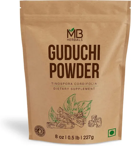 MB Herbals Polvo de Guduchi de 8 onzas / 0.5 libras (8.01 oz) | Polvo de Guduchi silvestre | Neem-Giloy | Procesado a partir de los tallos de