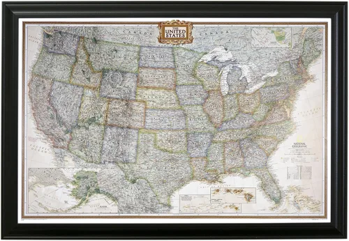 Push Pin Travel Maps - Executive US - Mapa de pines enmarcado con marco negro para rastrear tus viajes - 27.5 x 39.5 pulgadas - 8 opciones de marco