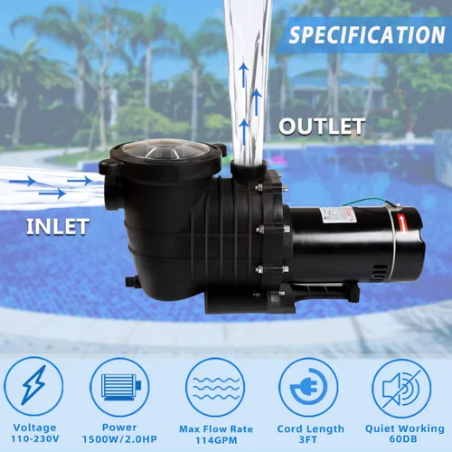 Miniatura 2 de TOPWAY 2HP 110V/230V Bomba de piscina de doble voltaje 114GPM filtro jardín lnground y piscinas sobre el suelo bomba de agua
