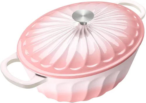 Miniatura 15 de Estofador de hierro fundido esmaltado, horno holandés esmaltado de 3.8 cuartos de galón con asas, sartén estofadora de hierro fundido con tapa