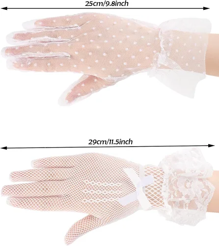 Miniatura 3 de 3 pares de guantes de encaje para mujer, elegantes guantes cortos hasta la muñeca, guantes florales para cena, boda, fiesta de té