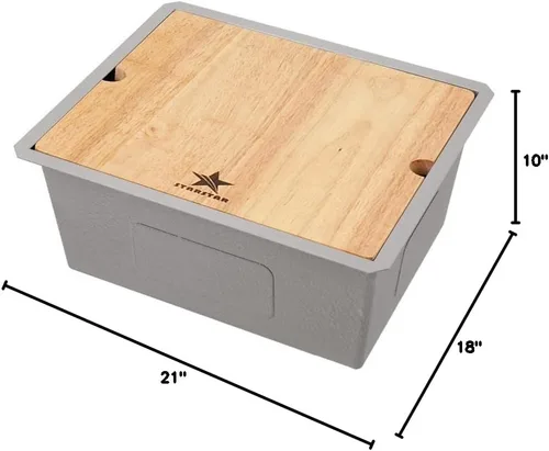 Miniatura 6 de STARSTAR Fregadero de cocina de acero inoxidable 304 con rejilla, colador de madera, tabla de cortar, colador con cesta (21 x 18 x 10)