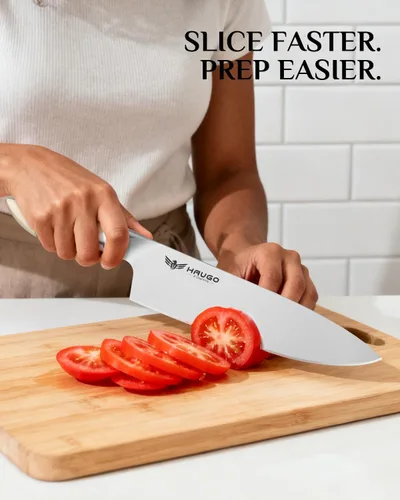 Miniatura 6 de Juego de cuchillos de cocina con bloque: 14 piezas de acero inoxidable alemán de espiga completa - Agarre cómodo que reduce la fatiga de la mano 30%