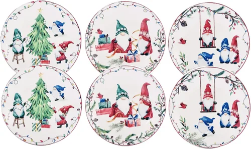 Miniatura 4 de Bico - Juego de 6 platos de aperitivo de gnomos navideños, 6 pulgadas, pequeños platos de postre de cerámica para bocadillos, ensalada, decoración