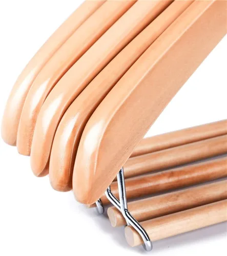 Miniatura 5 de Quality Hangers Perchas de madera hermosas y resistentes con barra de bloqueo, madera natural brillante (5)