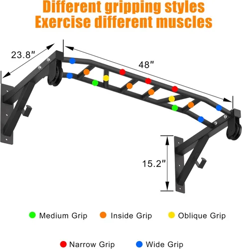 Miniatura 4 de Upgrade Pull Up Bar Wall Mounted,Heavy Duty Multi Grip Chin Up Bar for Strength Training, 600 lbs Capacity, Durable Steel Construction, Perfect for