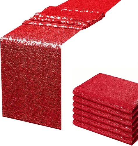 Miniatura 9 de Camino de mesa de lentejuelas negras de 12 x 72 pulgadas, paquete de 6 caminos de mesa con purpurina para decoración de fiestas, baby shower