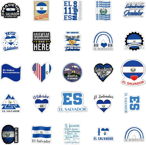Miniatura 4 de Paquete de 63 calcomanías de El Salvador, vinilo estético SV impermeable para botella de agua, laptop, teléfono, patineta, álbumes de recortes