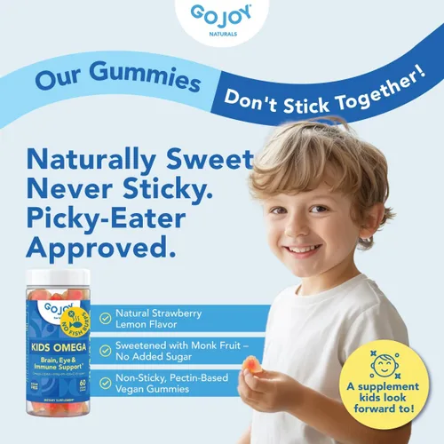 Miniatura 7 de GOJOY Kids Gomitas de Omega 3 DHA – Sin eructos de pescado, sin azúcar – Apoyo al cerebro, ojos y sistema inmunológico – Omega-3 de origen vegetal