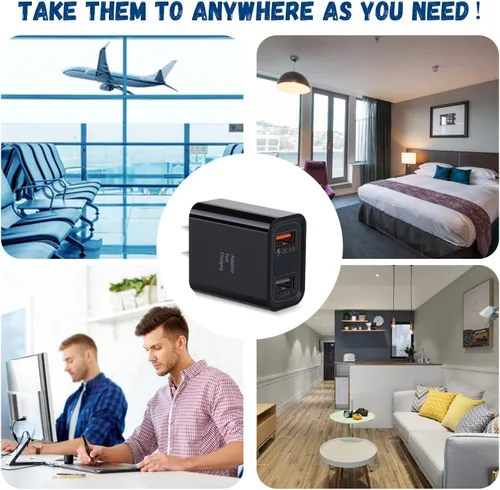 Miniatura 6 de Costyle - Cargador de pared USB doble, 3 unidades de 30 W, 2 puertos, bloque de carga rápida adaptativo, cargador rápido 3.0 y 5 V 2.4 A, enchufe