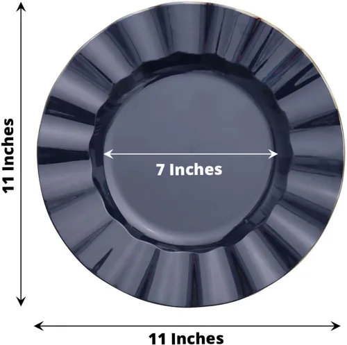 Miniatura 137 de Tableclothsfactory Paquete de 10 platos redondos de plástico negro de 6 pulgadas para ensalada de postre, platos desechables con borde ondulado