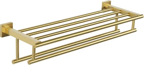 Alise Toallero, toallero con barras dobles para toallas, soporte de torre de montaje en pared para baño y lavabo, estante de toalla de acero Dorado