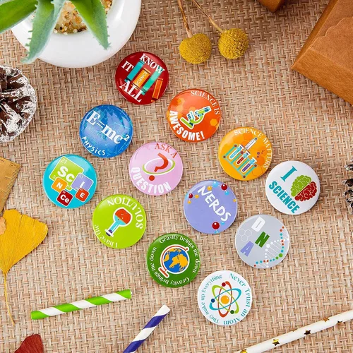 Miniatura 5 de WILLBOND 72 pines de ciencia para recuerdos de fiesta, botones a granel, botones de pinback con temática científica, pines de diseño de laboratorio