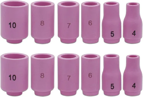 Boquilla de taza de cerámica de alúmina 12PCS 13N08 13N09 13N10 13N11 13N12 13N13 (4-5-6-7-8-10) para antorcha de soldadura TIG 9,20 y 25, morado,