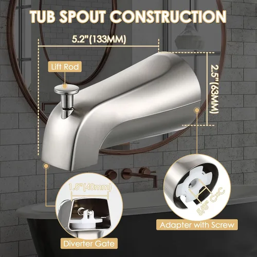 Miniatura 5 de Enhon Boquilla deslizante para bañera con desviador, compatible con la norma estadounidense 8888026.002, grifo de bañera de baño, se adapta a 1/2