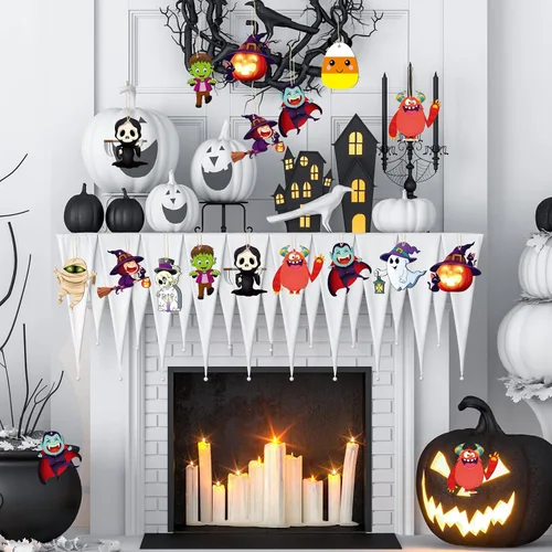Miniatura 7 de Gerrii 40 adornos de Halloween de madera para decoración de árbol de Halloween, calabaza, fantasma, bruja, esqueleto, mini adornos colgantes