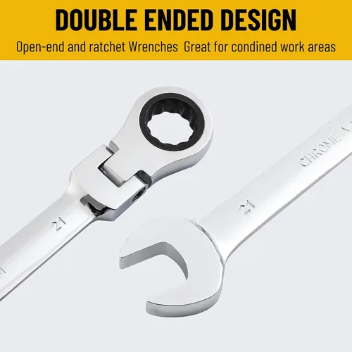 Miniatura 4 de Llave de trinquete de 21 mm de 12 puntas con cabeza flexible métrica, llave de engranajes de caja de trinquete de 72 dientes, llave combinada