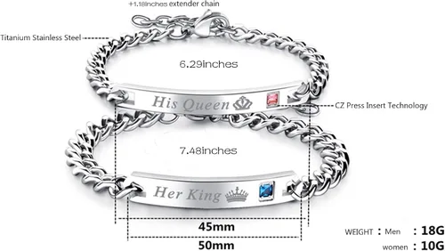 Miniatura 3 de Regalo para amante, su reina y su rey, pulseras de acero inoxidable para parejas, para mujeres y hombres, juego de joyas a juego