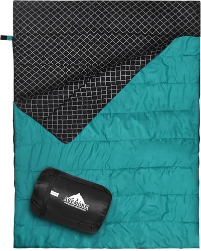 Miniatura 11 de Saco de dormir doble de Agemore de franela de algodón para acampar, hacer mochilero o senderismo. Saco de dormir impermeable de tamaño Queen para 2