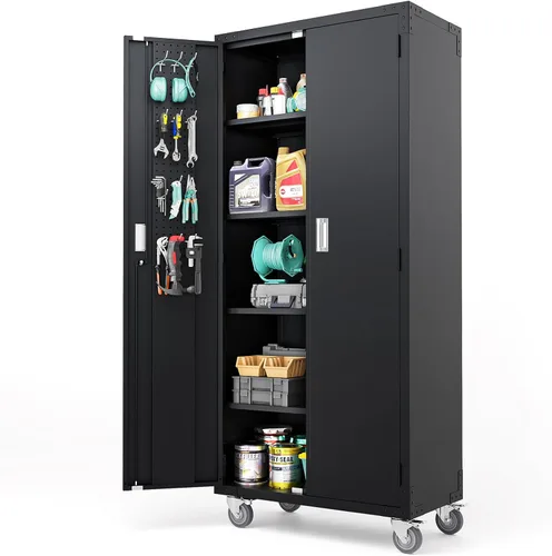 Miniatura 32 de VINGLI Armario de Pared para Garaje con Puertas con Cerradura y Estante Ajustable, Gabinete de Pared de Metal, Gabinete de Almacenamiento Superior