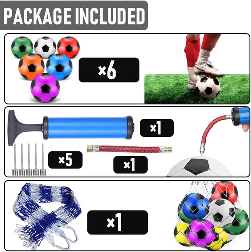 Miniatura 5 de Paquete de 6 pelotas de fútbol cristianas de donación benéfica con bomba, tamaños 5/4/3, juego desinflado a granel para la operación de bolsa